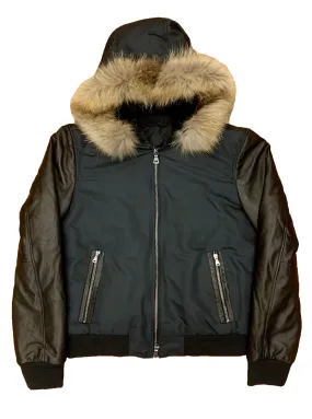 Nylon Bomber Hoodie with fur