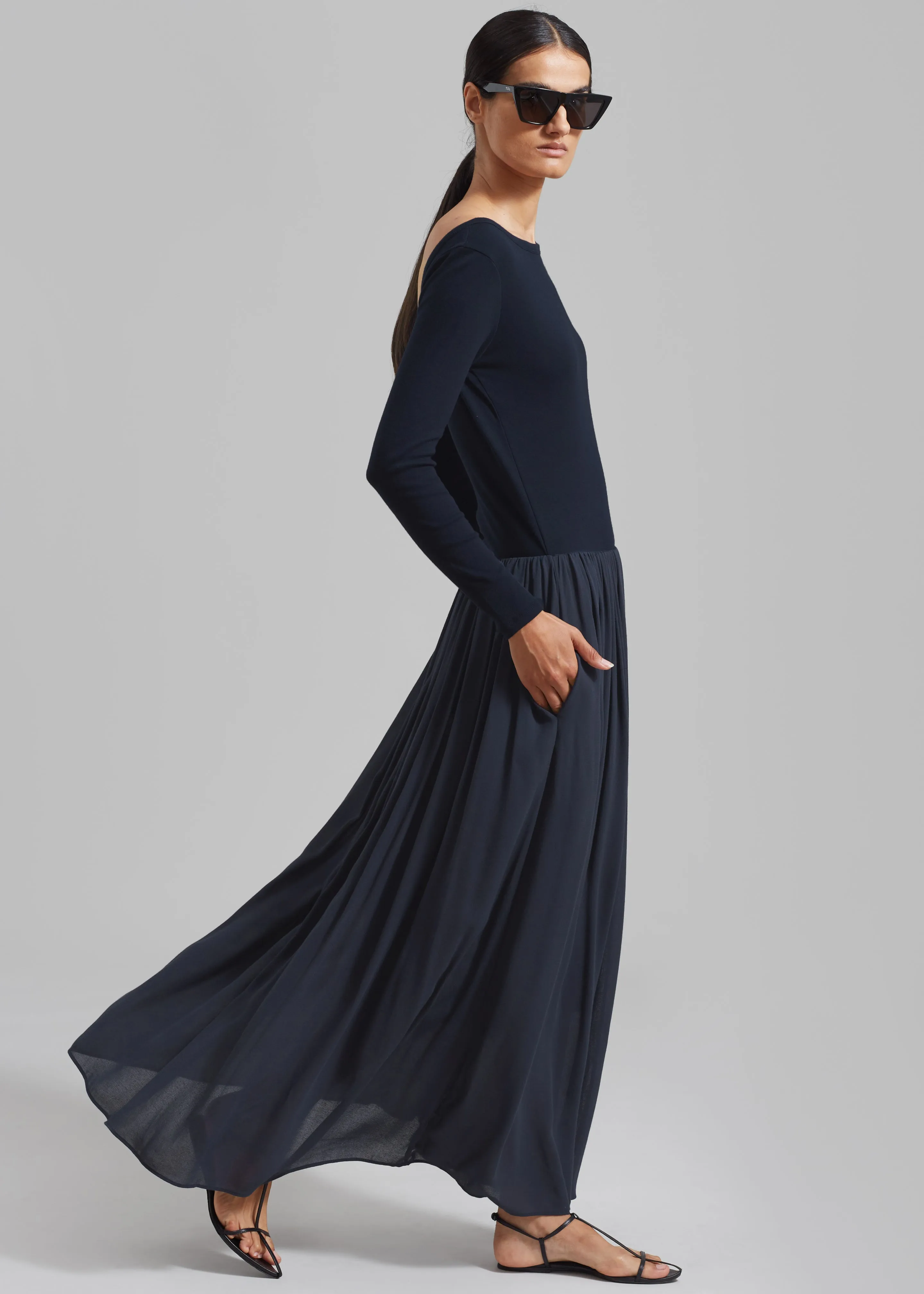 Odette Gathered Skirt Maxi Dress - Navy