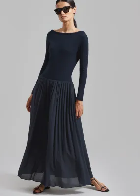 Odette Gathered Skirt Maxi Dress - Navy