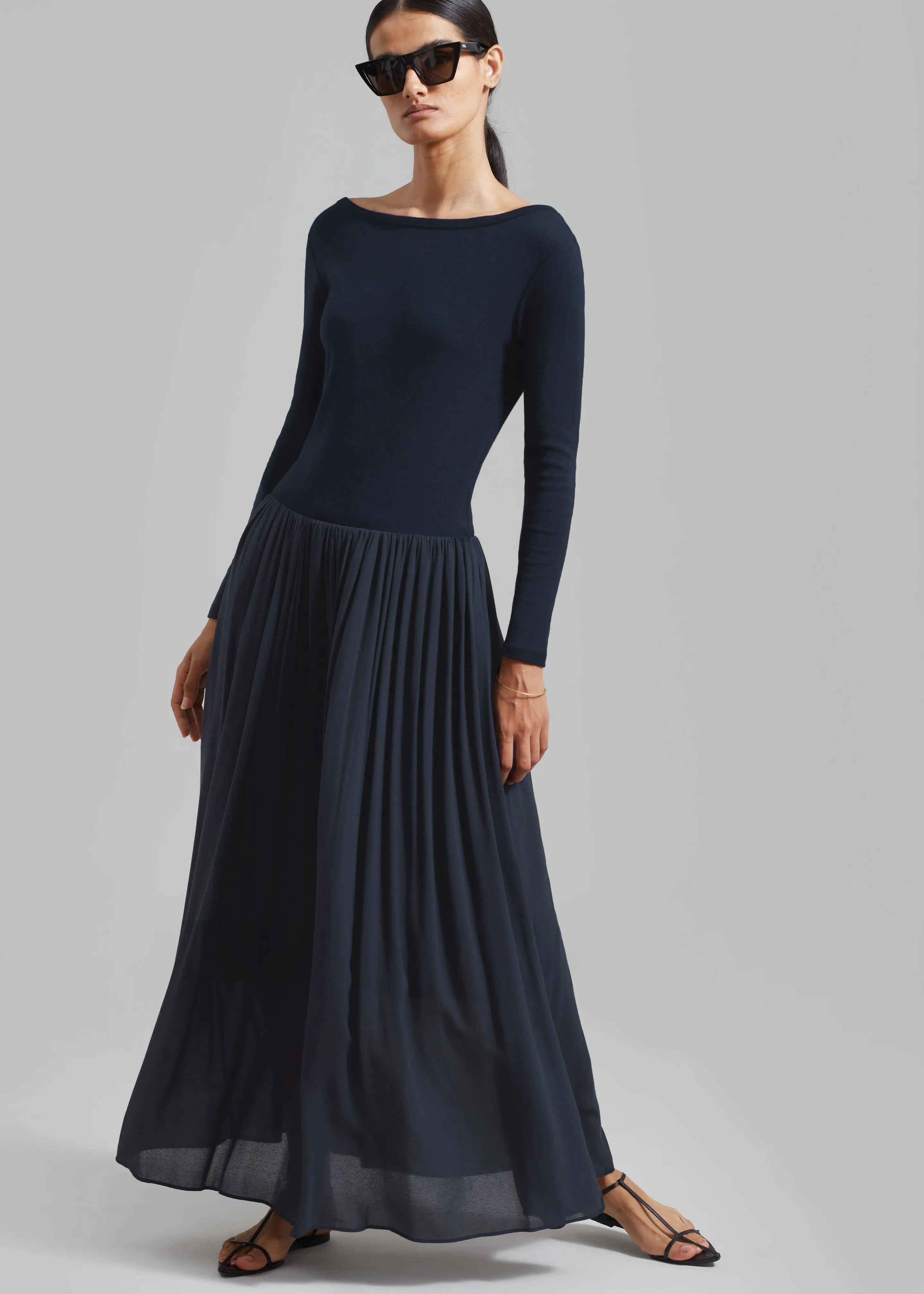 Odette Gathered Skirt Maxi Dress - Navy