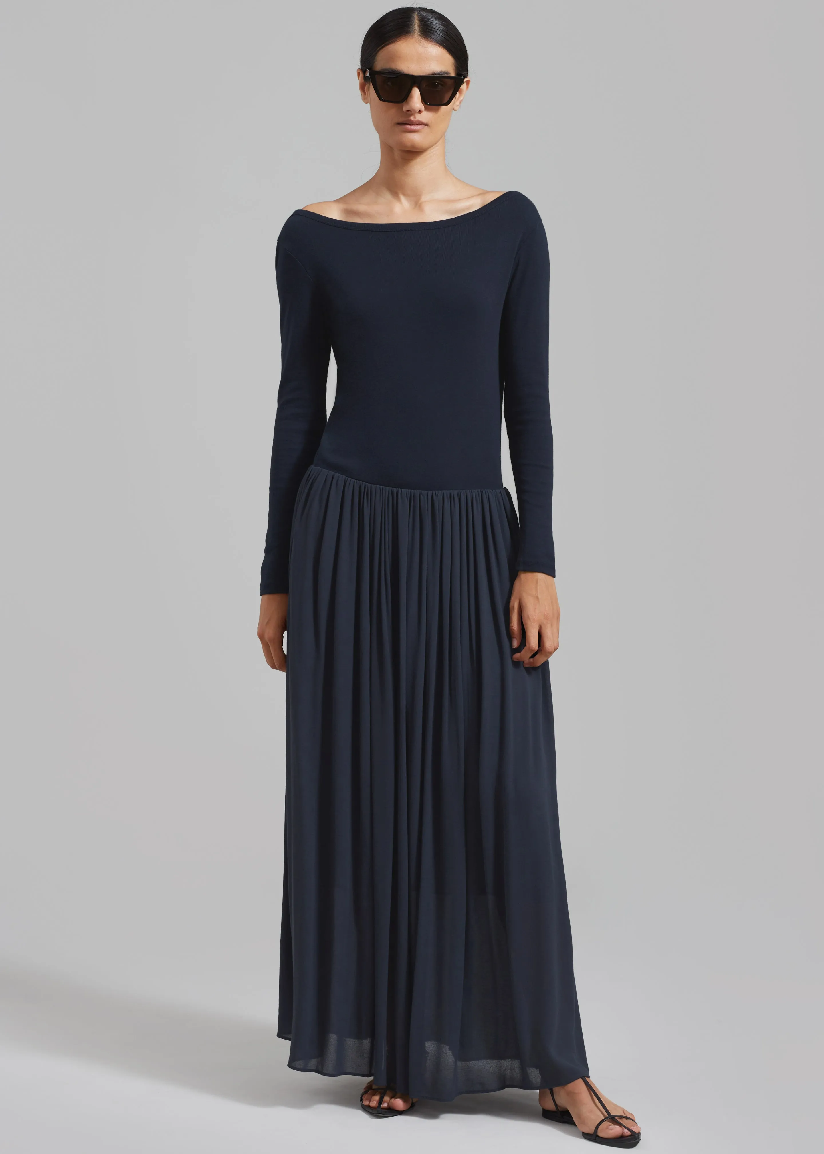 Odette Gathered Skirt Maxi Dress - Navy