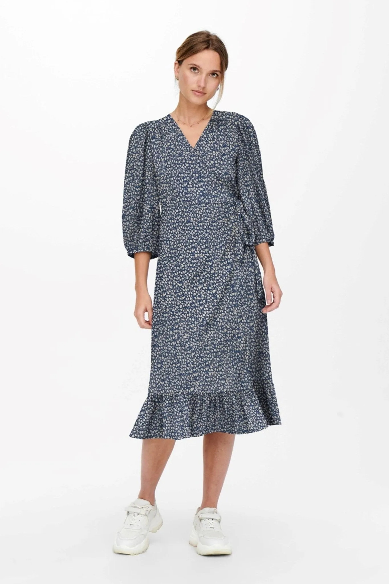 Olivia 3/4 Wrap Midi Dress - Blue Mirage