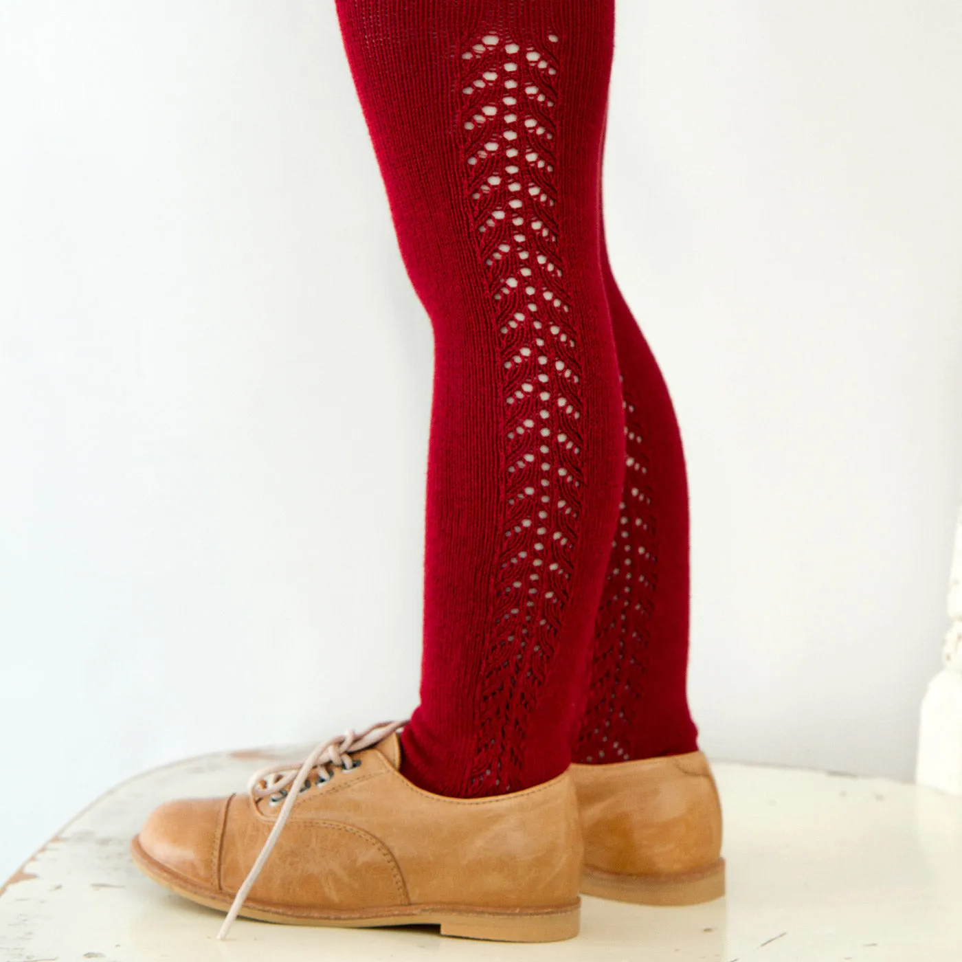 Openwork Side Warm Tights Ruby