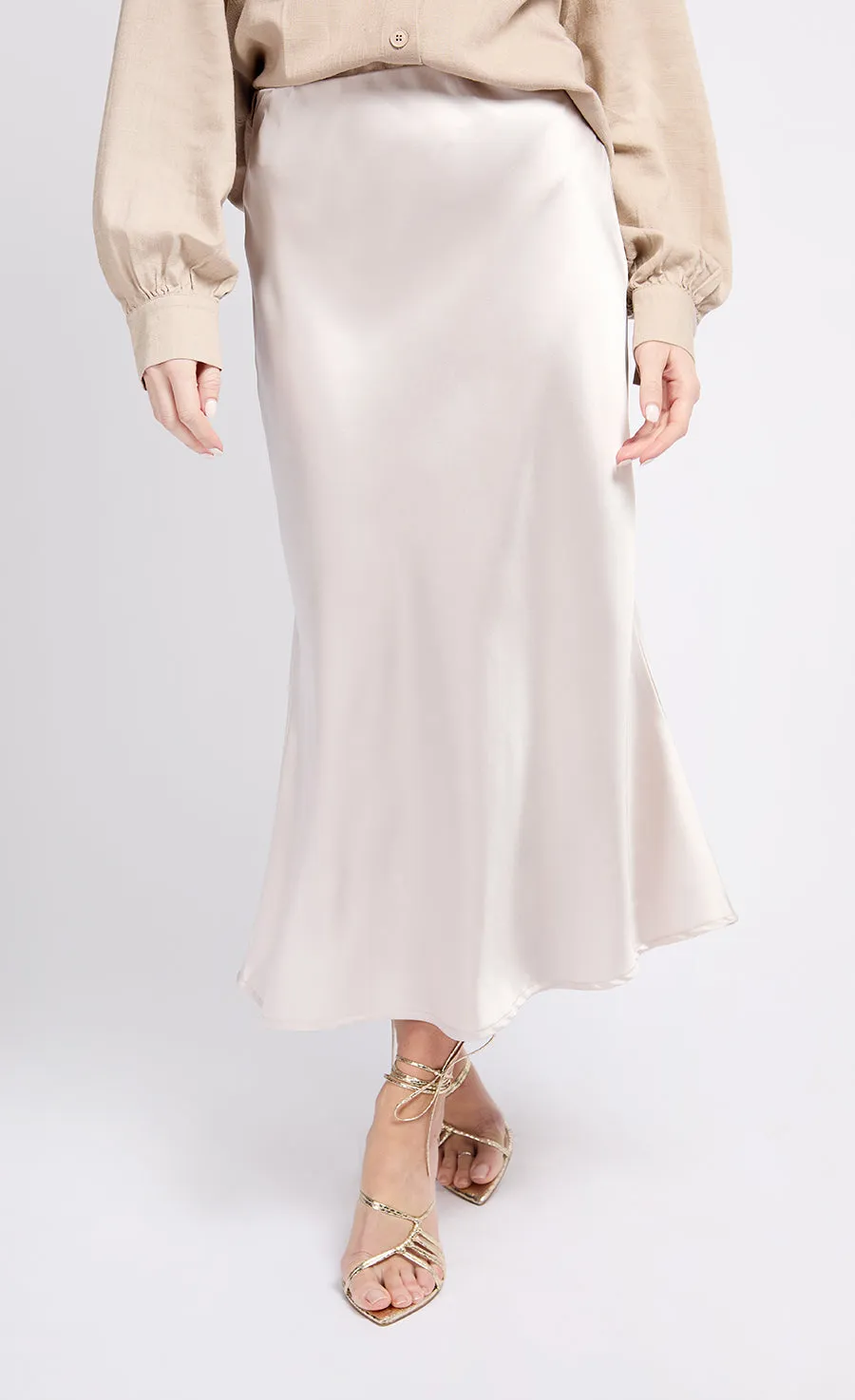 Oyster Satin Midi Skirt by Vogue Williams