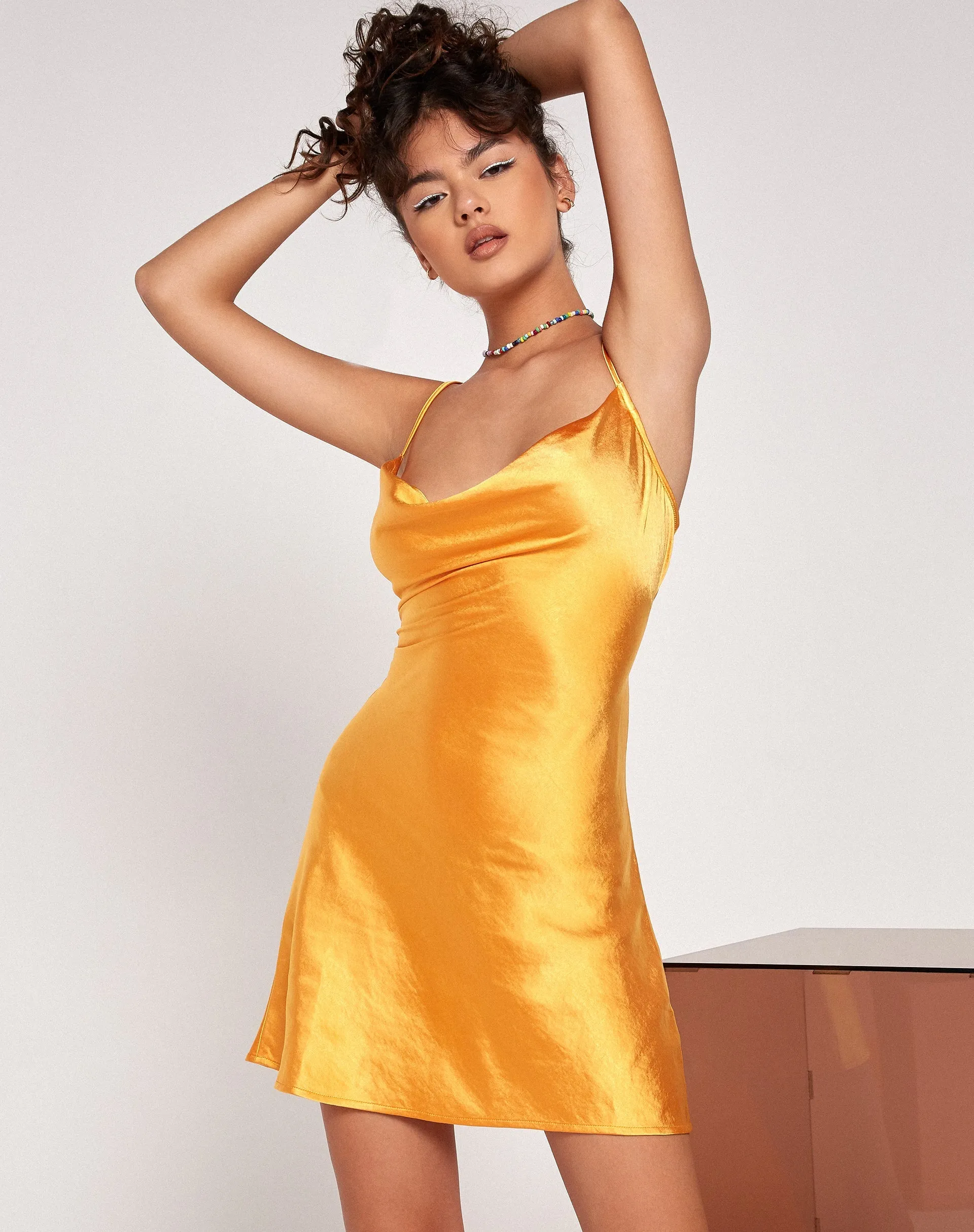 Paiva Slip Dress in Satin Tangerine