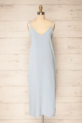 Palmi | Blue V-Neck Midi Slip Dress