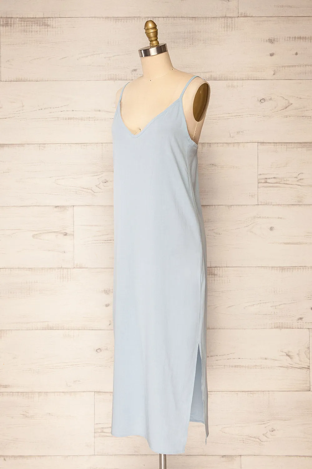 Palmi | Blue V-Neck Midi Slip Dress