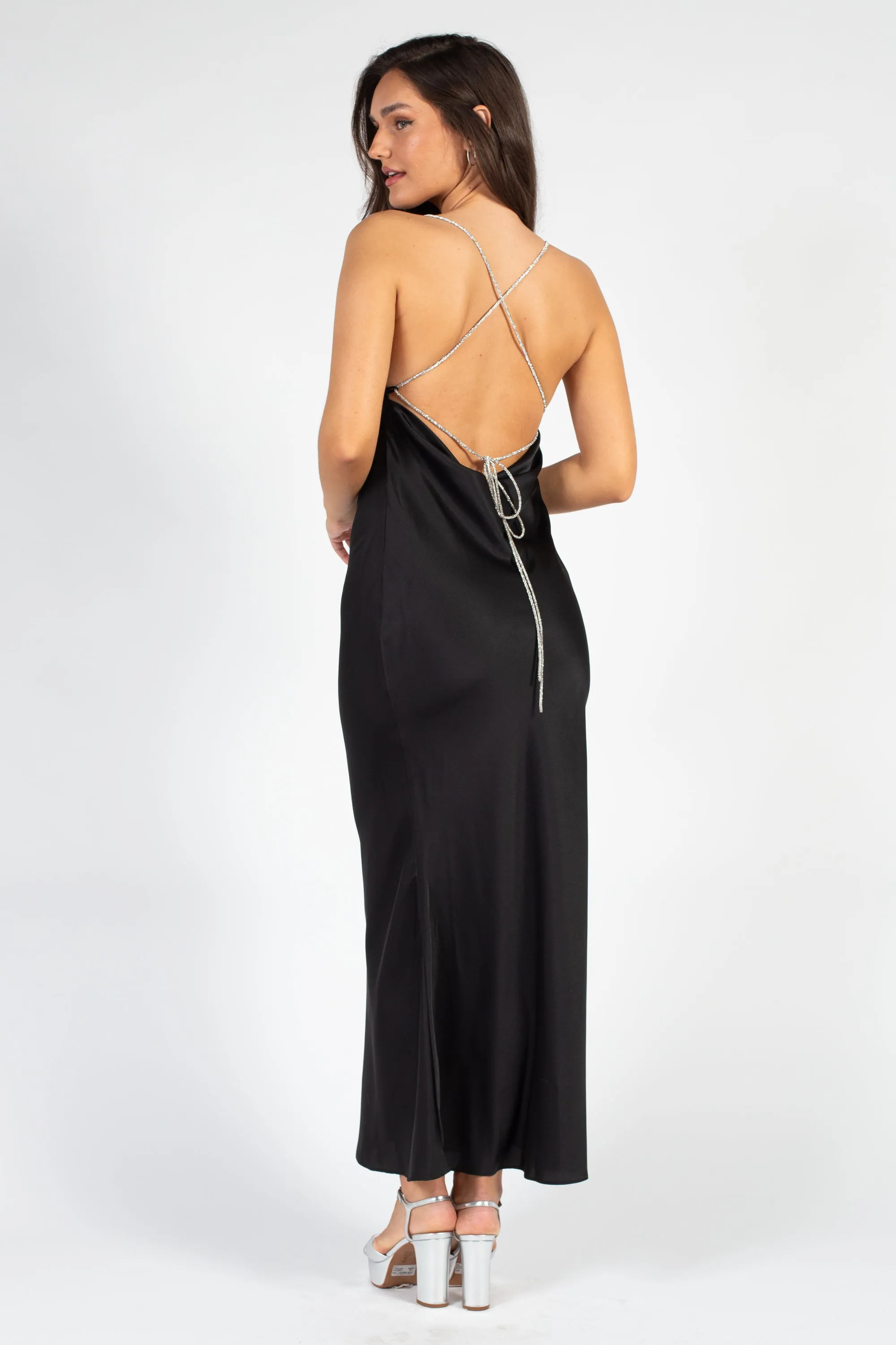 Pamela Rhinestone Strap Maxi Slip Dress