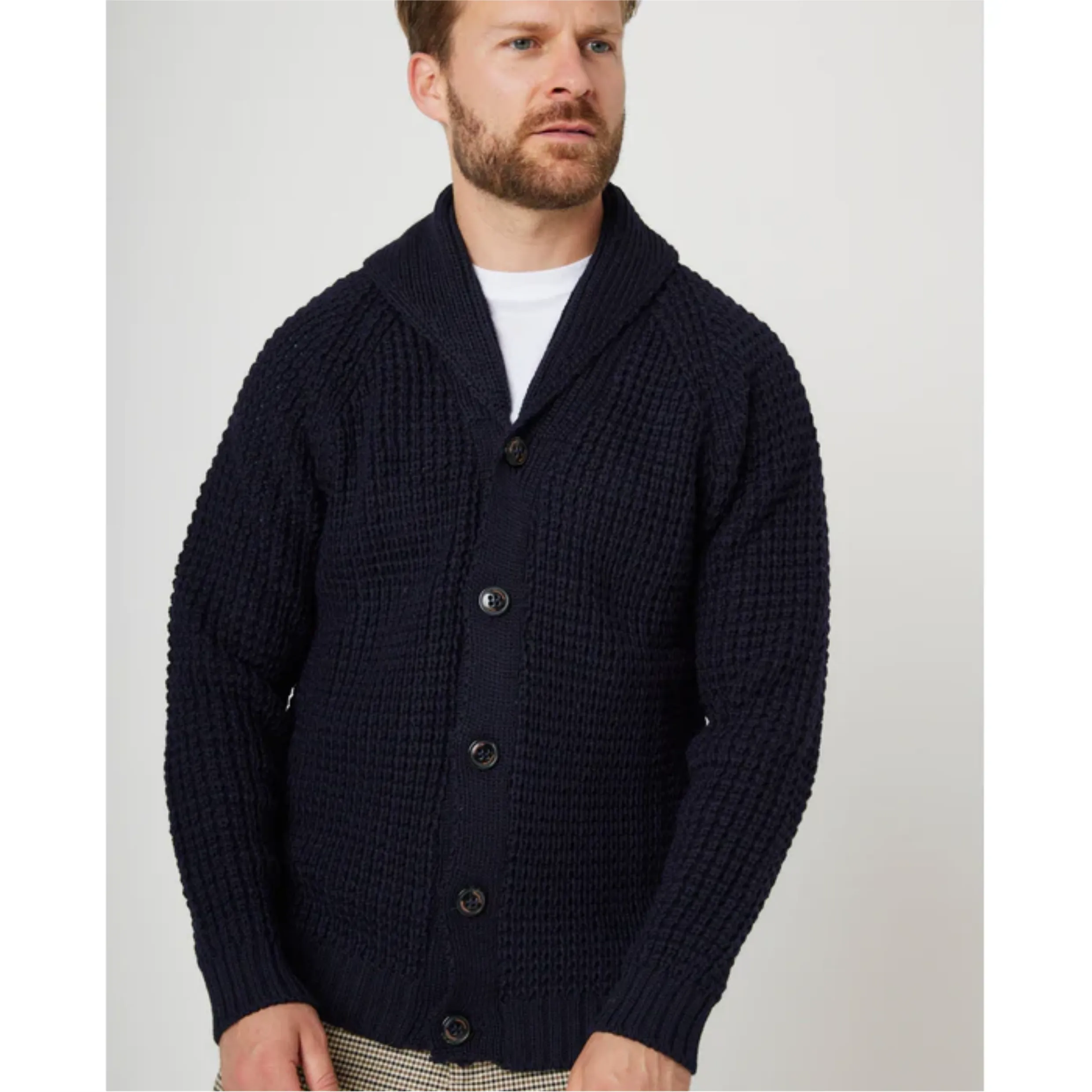 Peregrine Waffle Shawl Cardigan Made in England WC5686 Navy