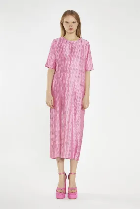 Pink Geo-Plisse Midi-Dress