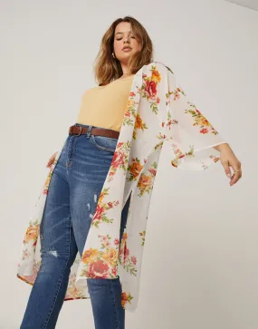 Plus Size Floral Printed Mesh Cardigan