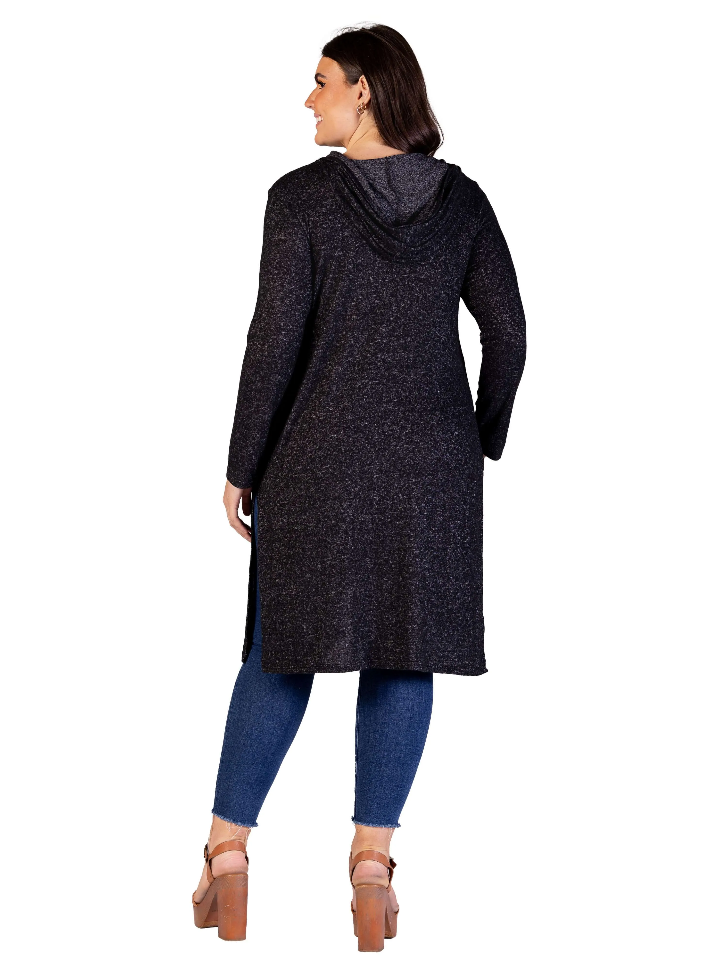 Plus Size Knee Length Long Sleeve Hooded Womens Cardigan Shrug