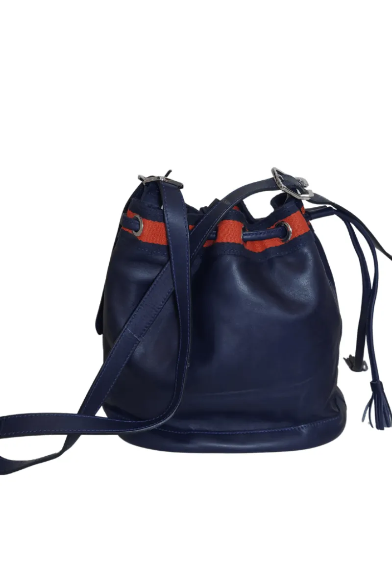 Pre-Loved Treasures - Longchamp Navy Blue Leather Drawstring Shoulder Bag