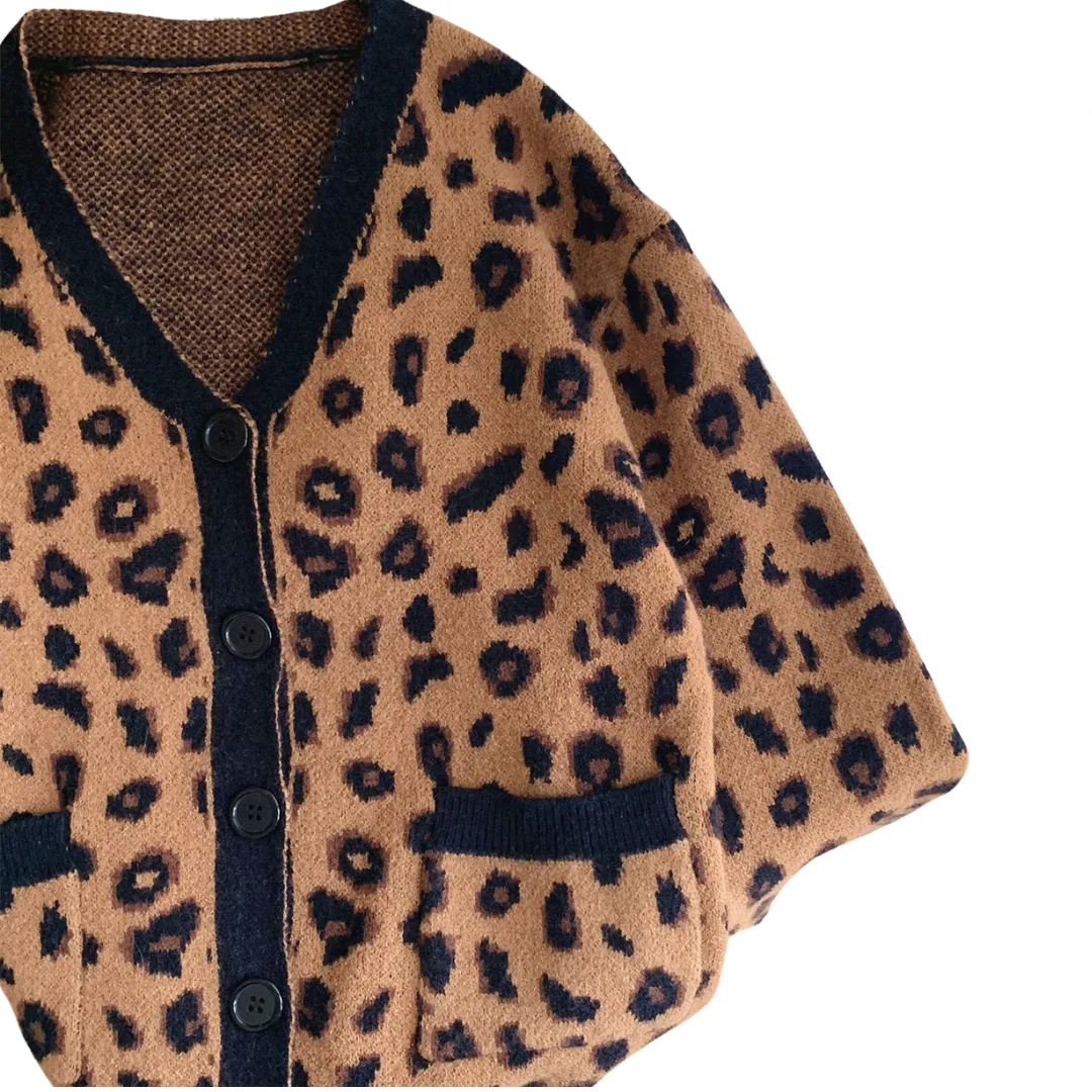 Pre Order:  Leopard Print Casual Retro Knitted Cardigan