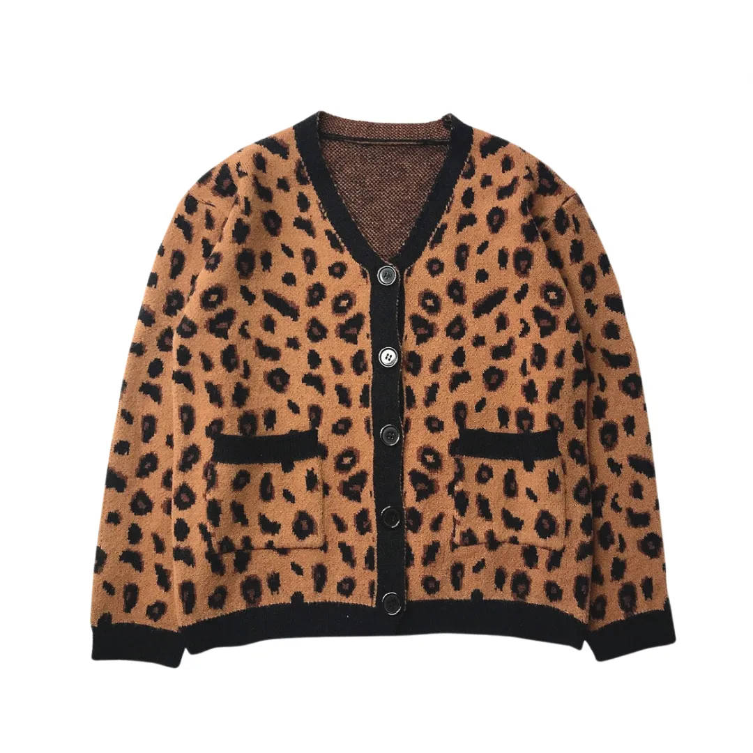 Pre Order:  Leopard Print Casual Retro Knitted Cardigan