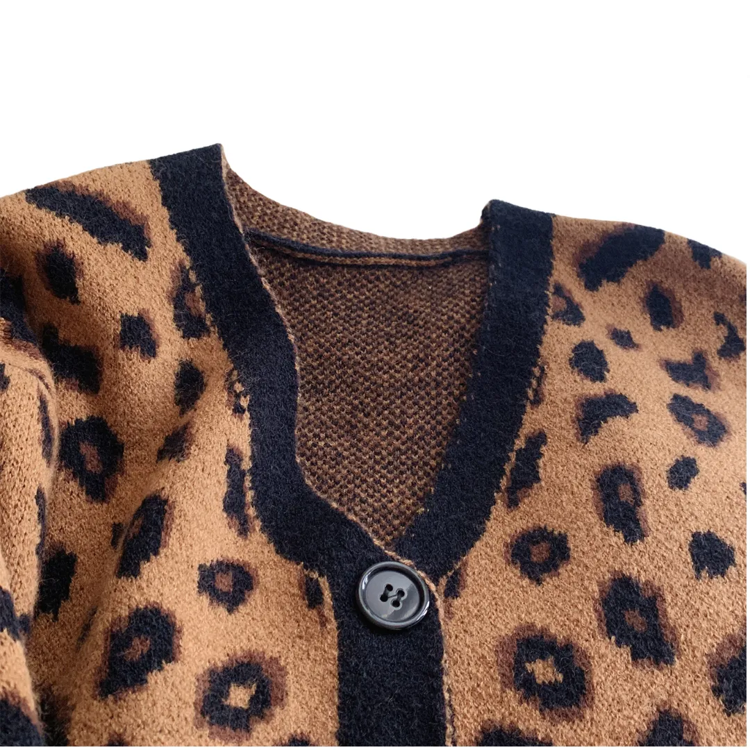 Pre Order:  Leopard Print Casual Retro Knitted Cardigan