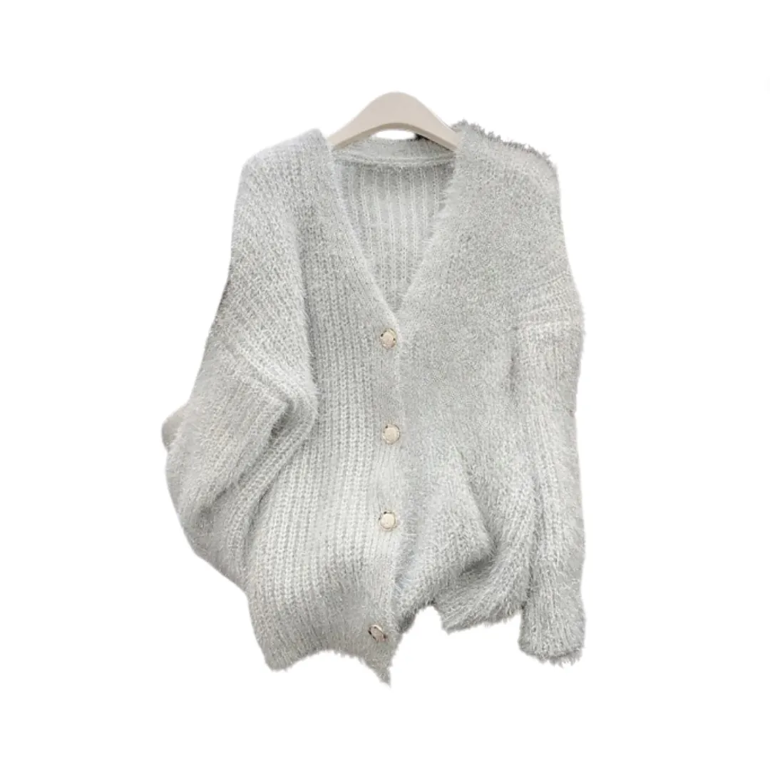 Pre Order:  Silver Thread V-Neck Oversized Knitted Cardigan