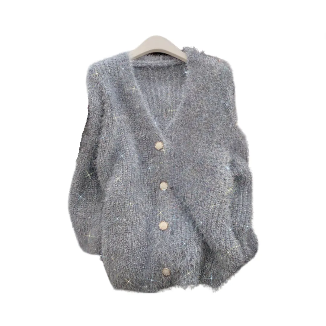 Pre Order:  Silver Thread V-Neck Oversized Knitted Cardigan