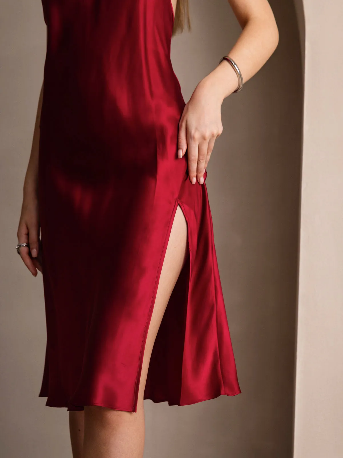 Pure Silk Sexy Criss Cross Backless Long Slip Dress