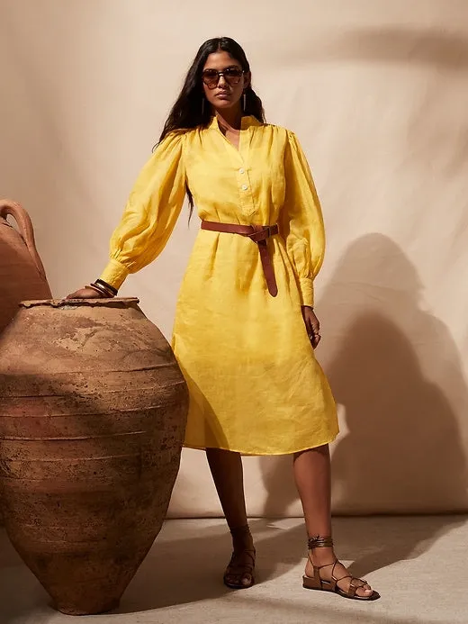 Ramie Popover Midi Shirt Dress in Going Bananas