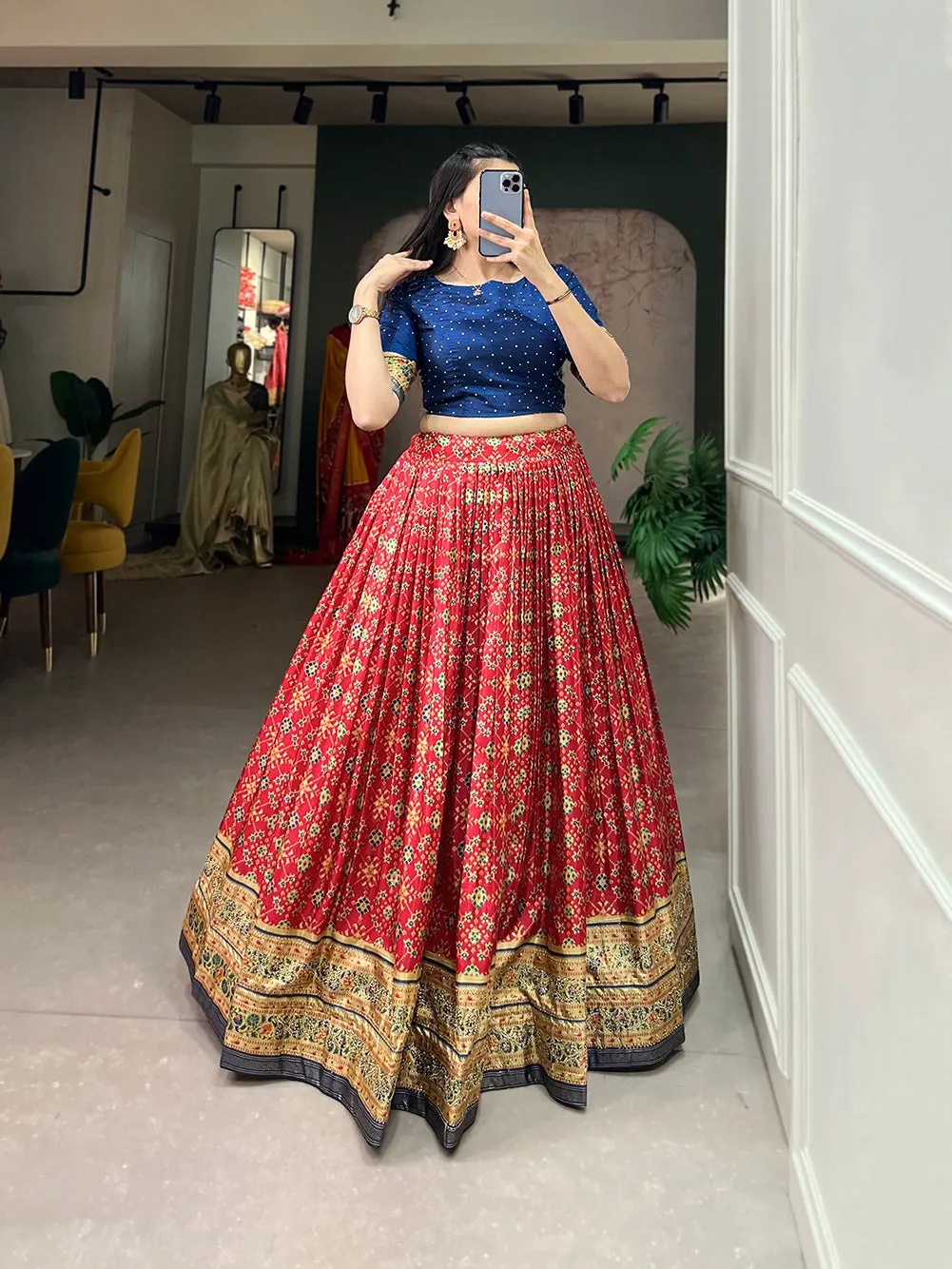 Red Color Ikkat Patola Co-ord Set Lehenga