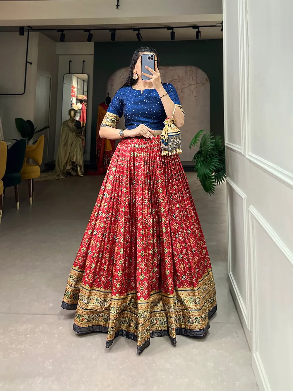 Red Color Ikkat Patola Co-ord Set Lehenga