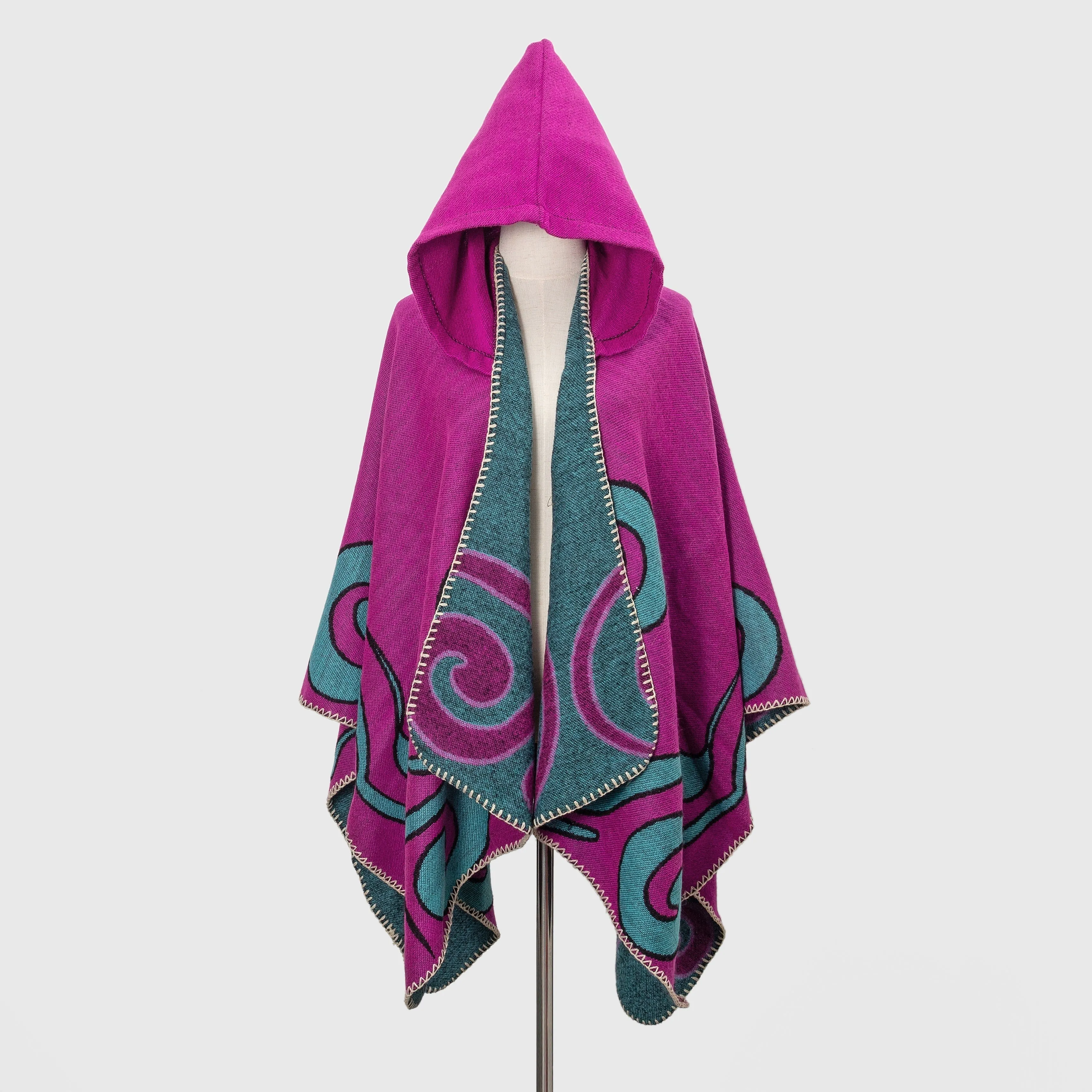 Retro Chic Large Wrap Cardigan - Women's Accessories - Soft, Warm, Windproof, Geometric Print Shawl with Hood for Casual Outdoor Travel and Holiday - Perfect for Cold Weather