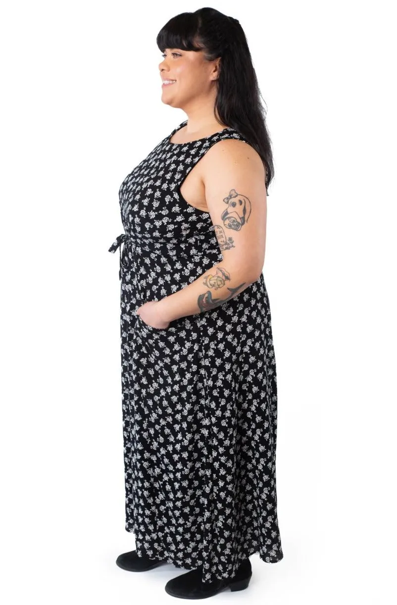 Rhiannon Dress in Black Rose Crepe