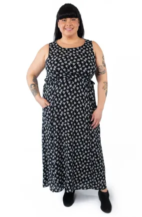 Rhiannon Dress in Black Rose Crepe