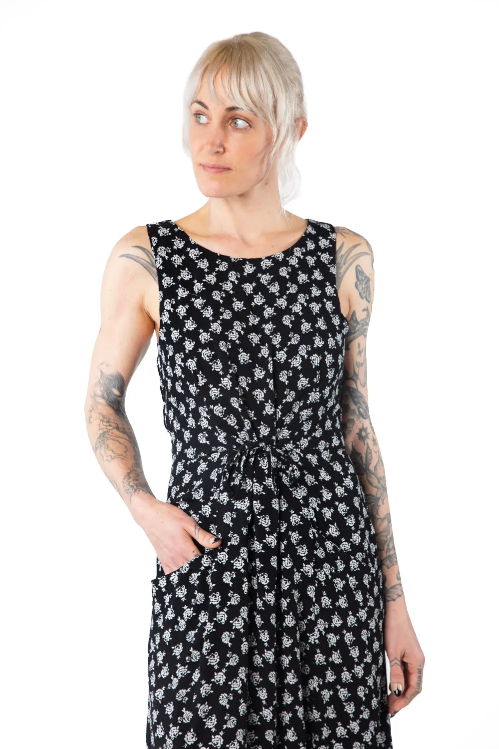 Rhiannon Dress in Black Rose Crepe