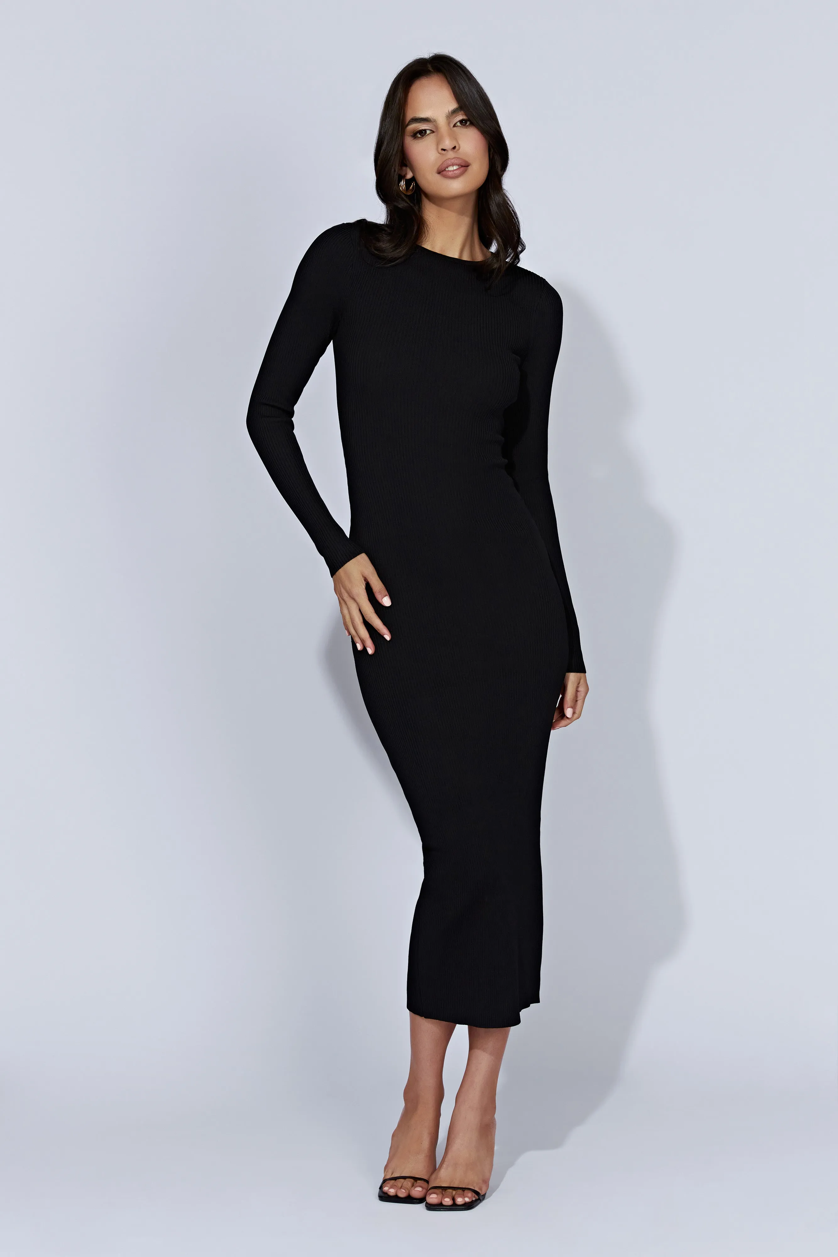 Rowen Long Sleeve Midi Dress - Black