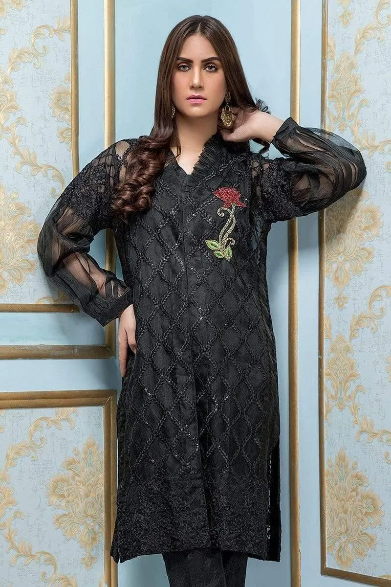 Sadia Aamir - Black Divine - SA-LP03 - Embroidered Organza - 1 Piece