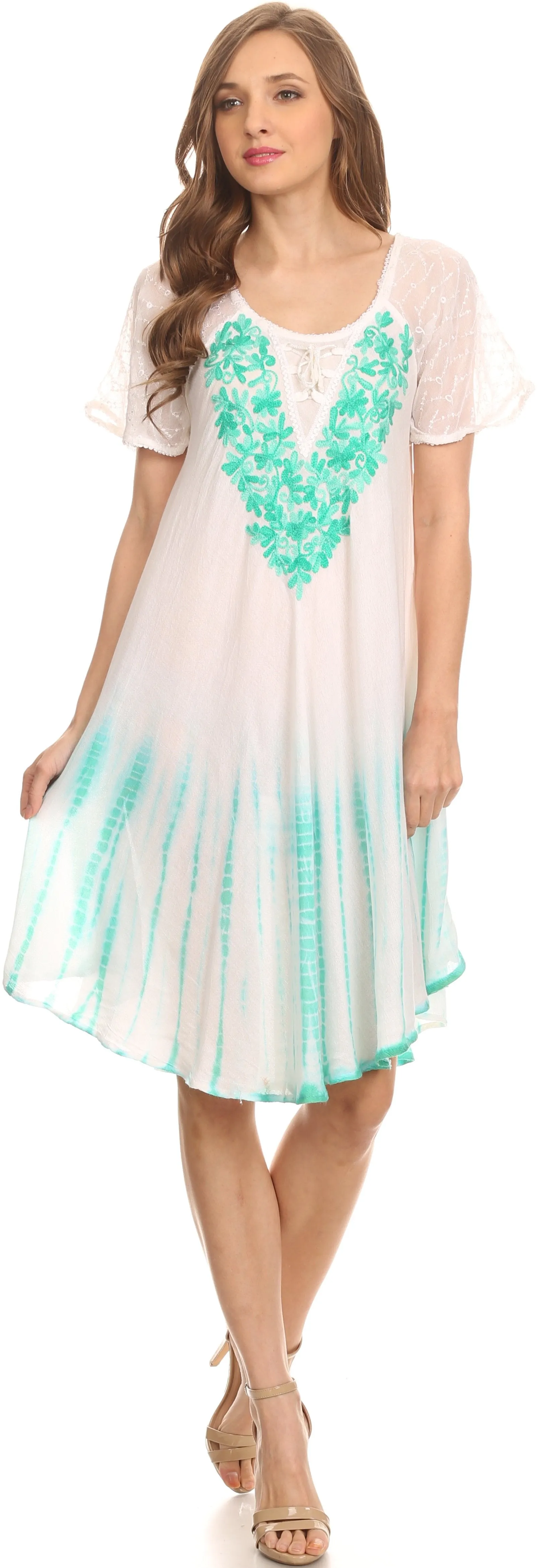 Sakkas Francea Mid Length Caftan Embroidered Cap Sleeves Dress / Cover Up