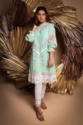 Sanam Chaudhri - Aqua Ice Embroidered Voile Shirt