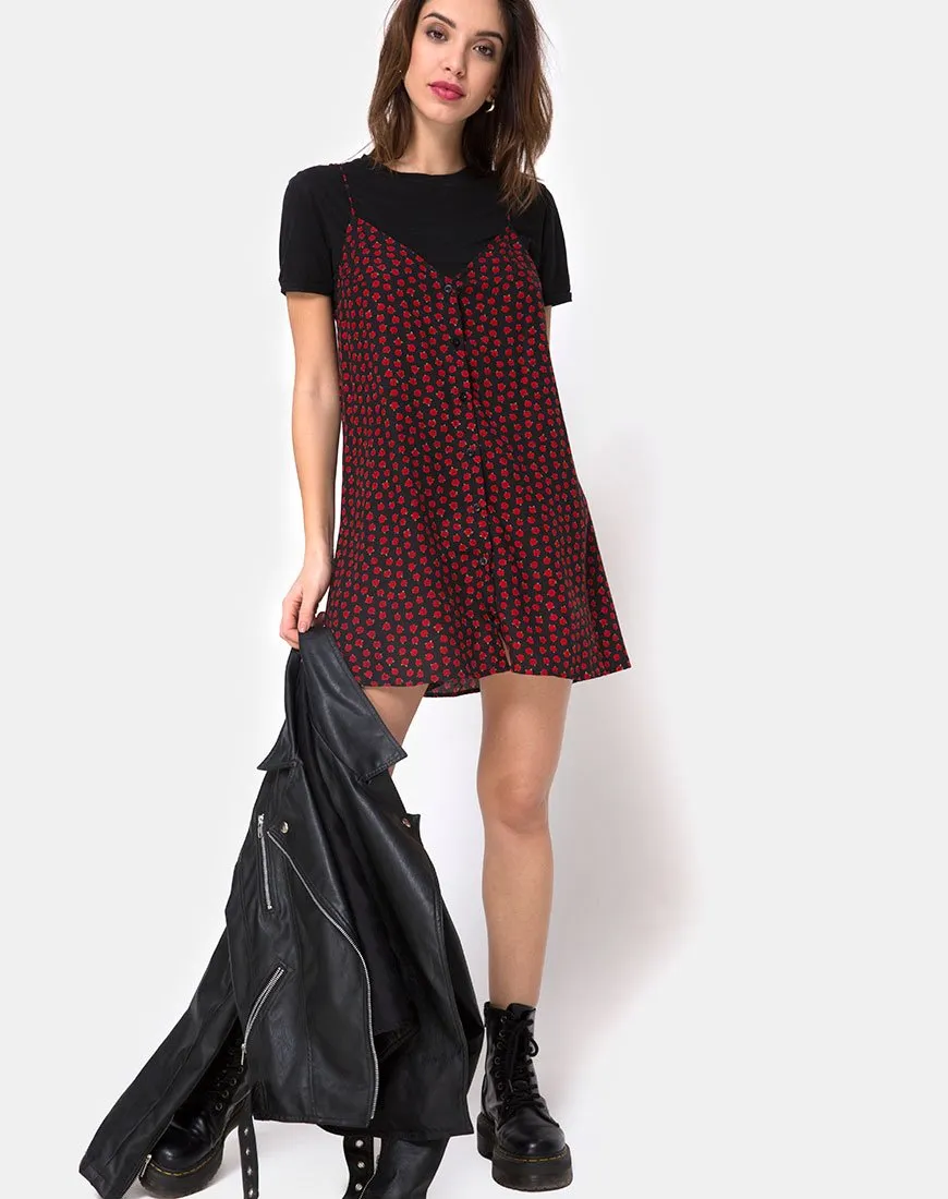 Sanna Slip Dress in Dotty Rose Black