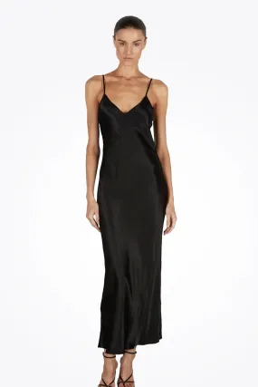 Satin Bias Cut Slip Dress - Black