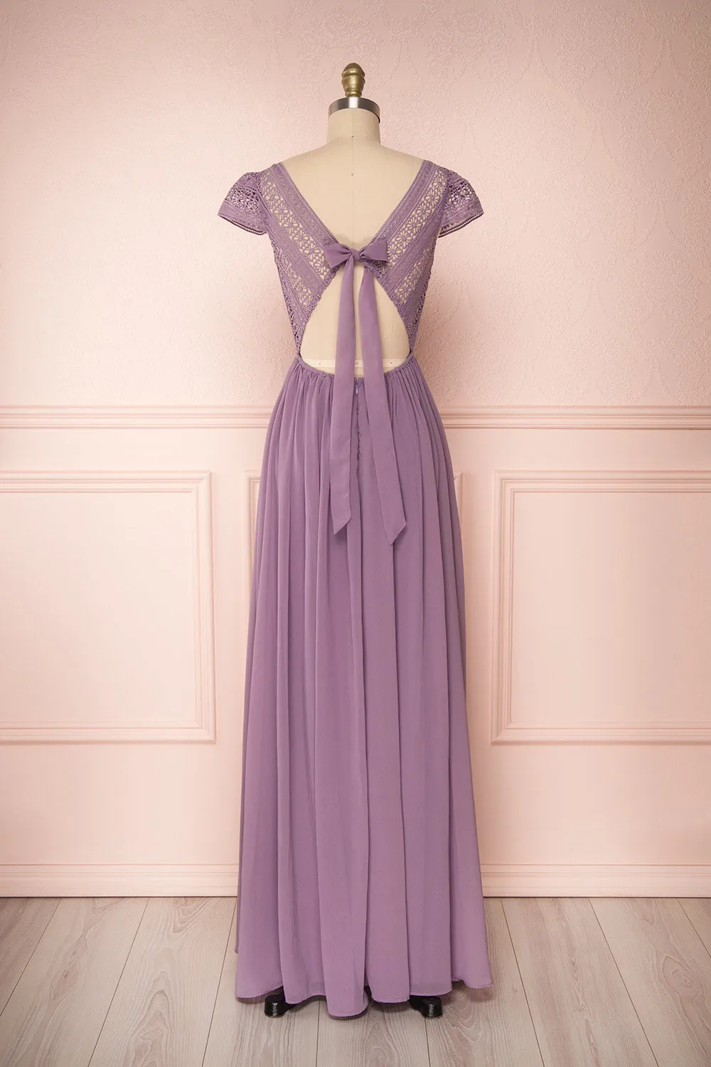 Senji Mauve | Backless Chiffon & Lace Gown