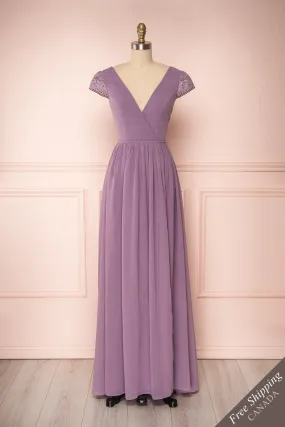 Senji Mauve | Backless Chiffon & Lace Gown