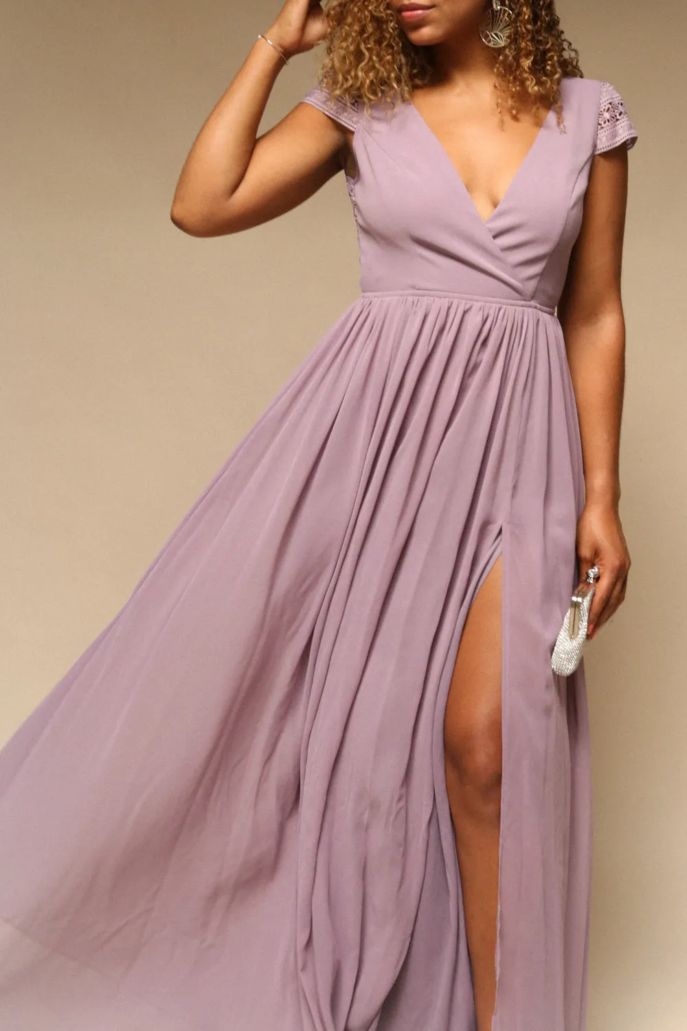 Senji Mauve | Backless Chiffon & Lace Gown