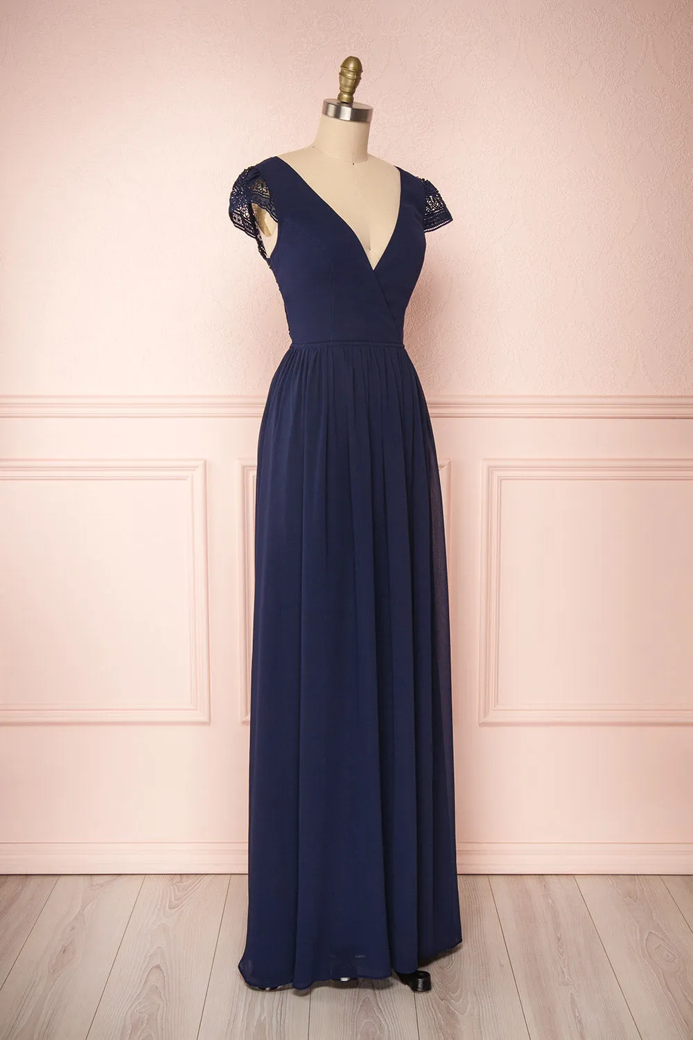 Senji Navy | Backless Chiffon & Lace Gown