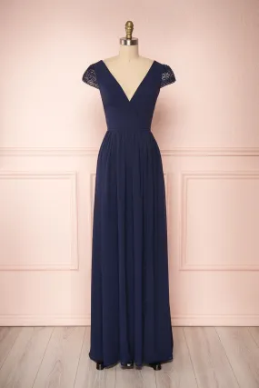 Senji Navy | Backless Chiffon & Lace Gown