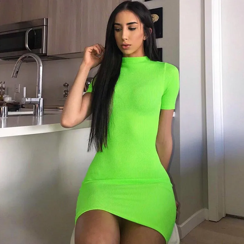 Sexy Mini Dress Color Neon Sexy Club