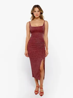 Shapewear Metallic Knit Bodycon Sculpting Midi Slip Dress