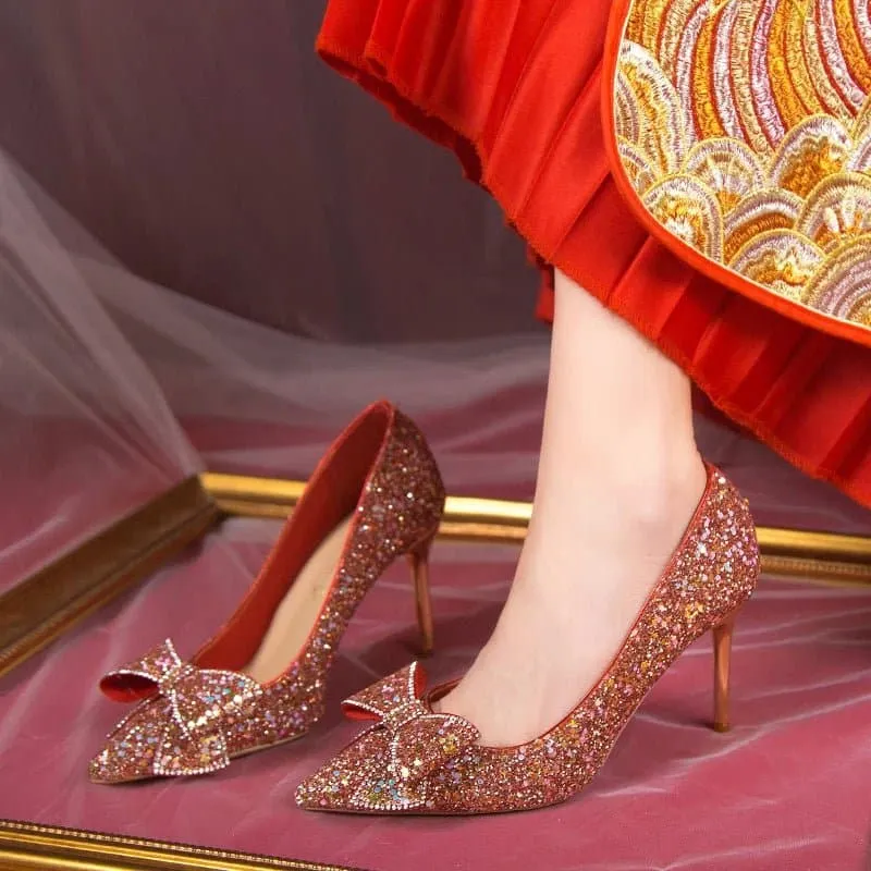 Shiny Glitter Pumps - Sparkling Sequined Cloth High Heels for Women