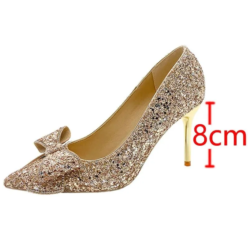 Shiny Glitter Pumps - Sparkling Sequined Cloth High Heels for Women