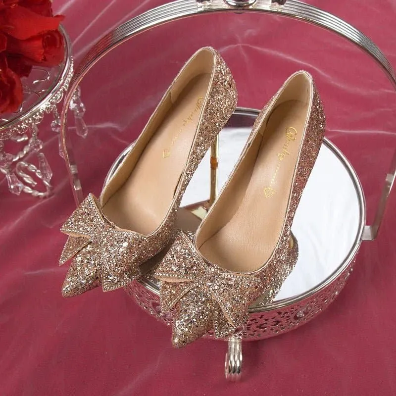 Shiny Glitter Pumps - Sparkling Sequined Cloth High Heels for Women