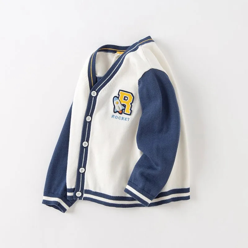 Shooting Rocket Two-tone Boy Navy Knitted Cardigan