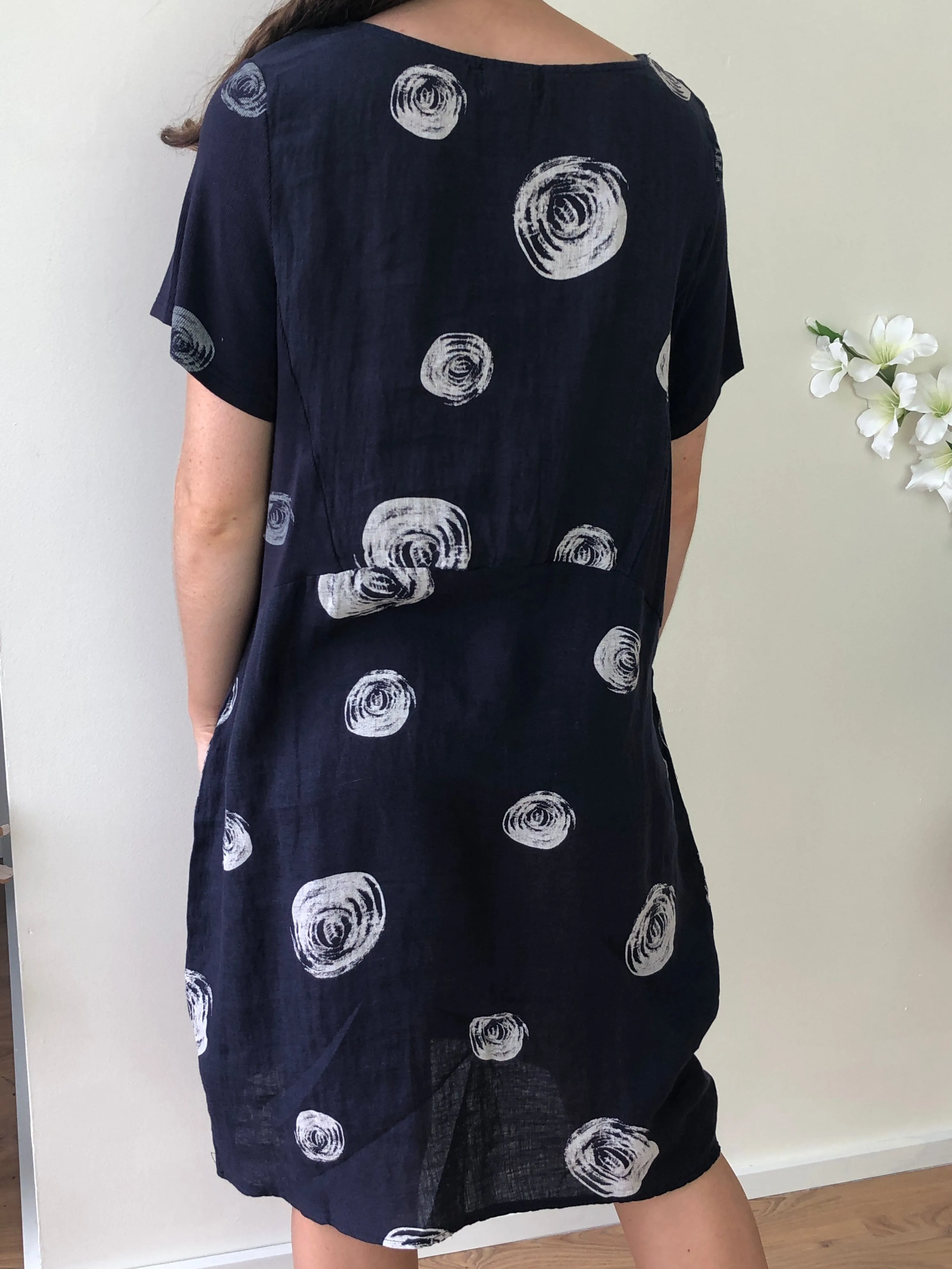 Sicily Navy Swirl Linen Dress