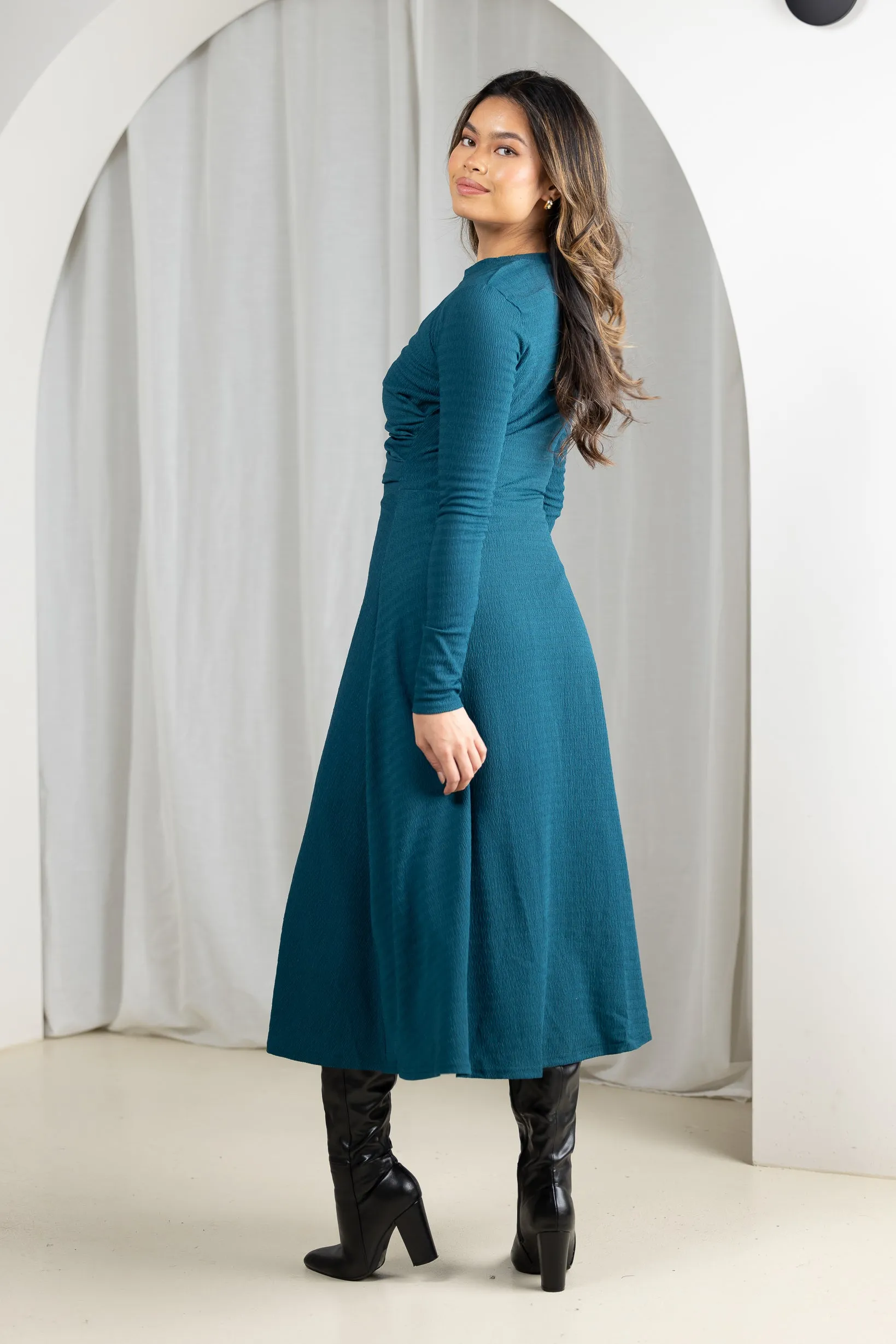 Side Ruched Midi Dress