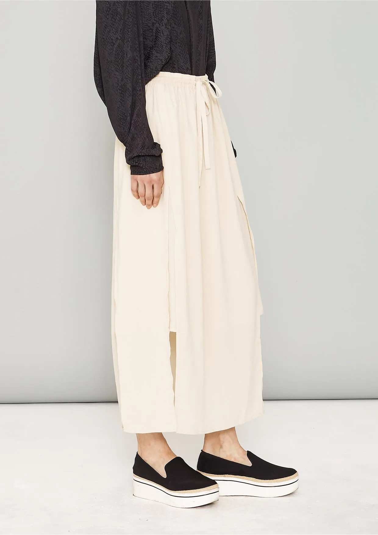 SKIRT LONG - ELASTIC WAIST SIDE SLOTS - creme